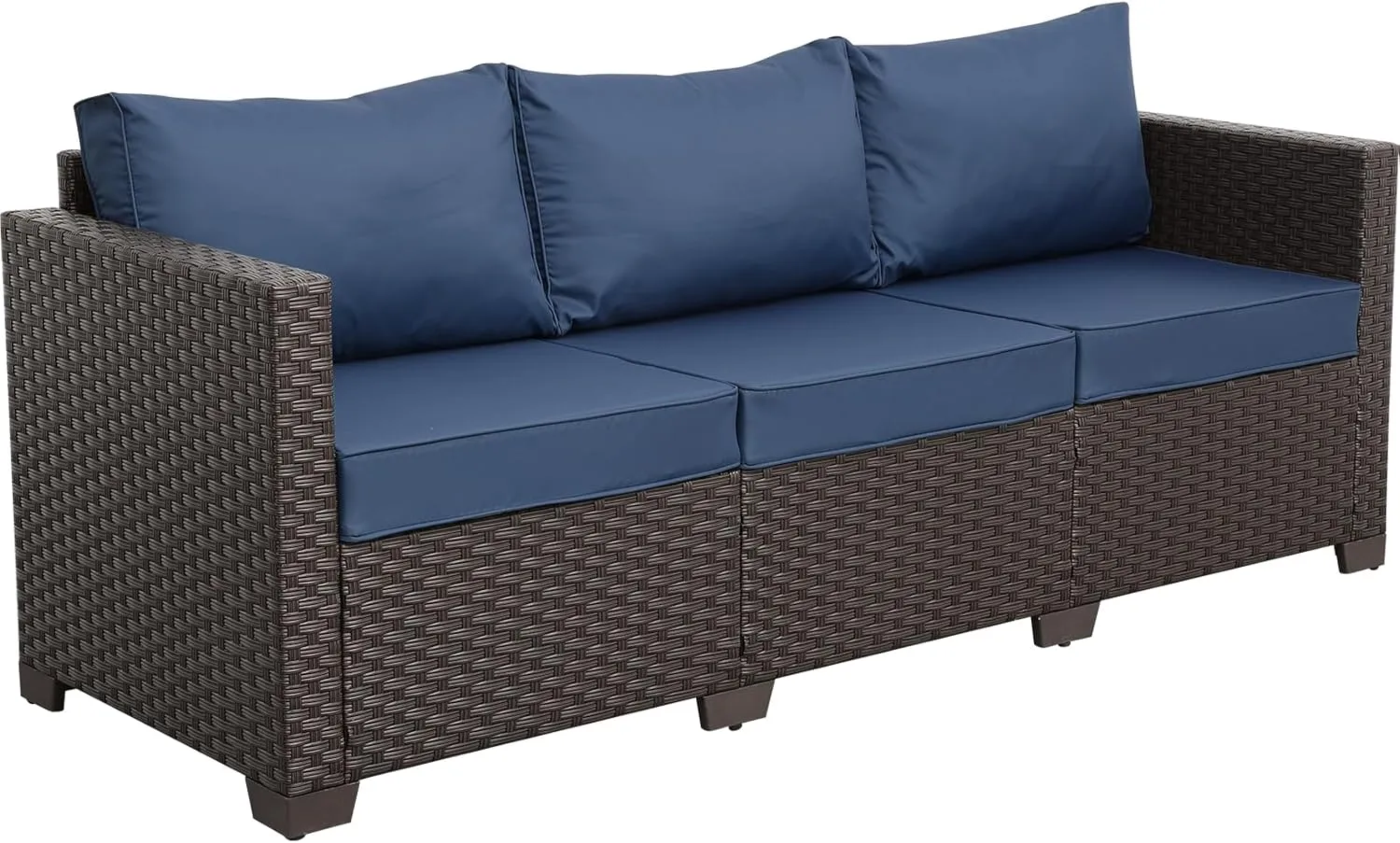Rattaner Outdoor Couch Wicker Patio Furniture 3-seat Sofa Outdoor Furniture Deep Seat Hight Backrest with Waterproof Cover Anti-Slip Cushions, Navy Blue