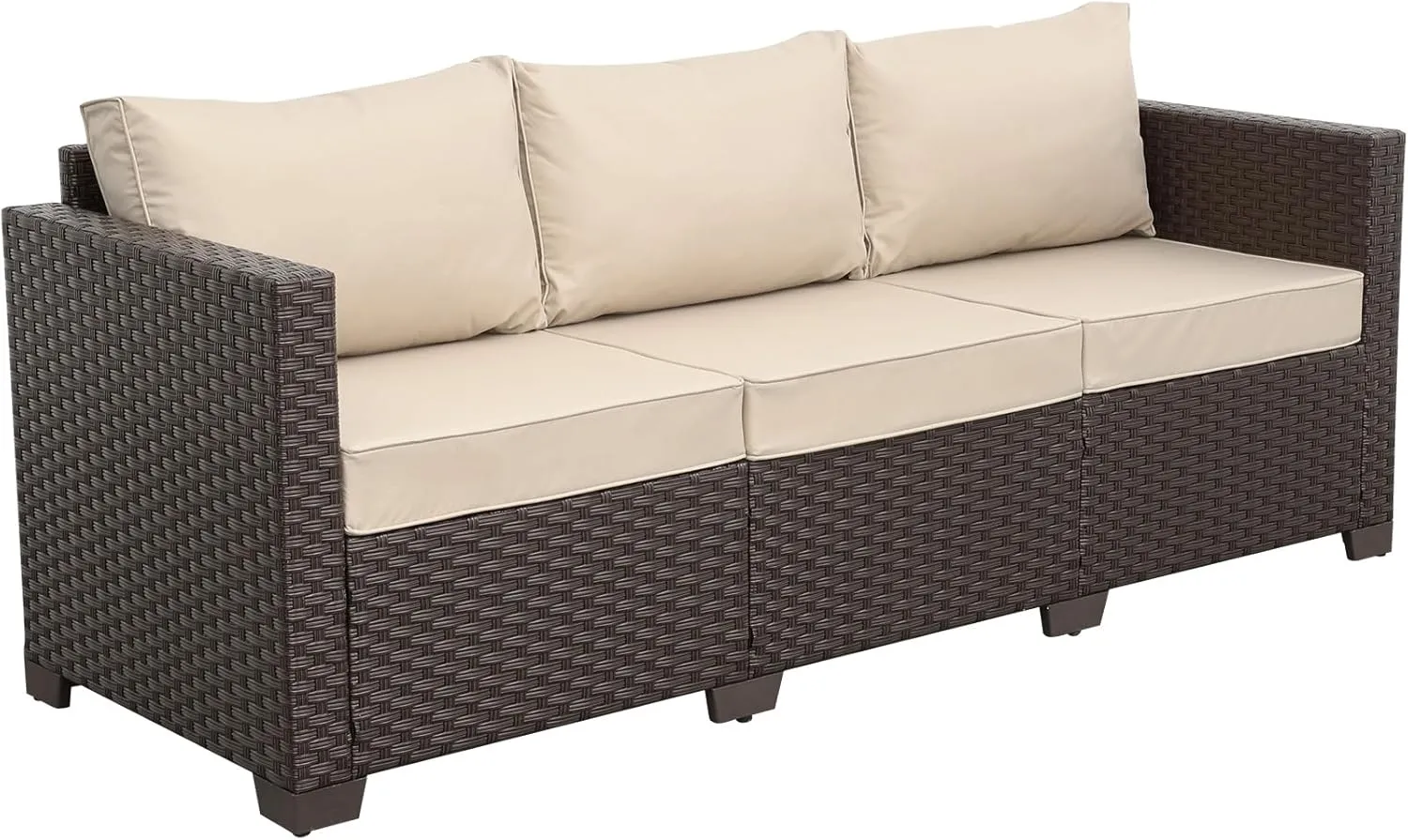 Rattaner Patio Furniture 3-seat Sofa Wicker Outdoor Furniture Outdoor Couch Deep Seat Hight Backrest Waterproof Cover Anti-Slip Cushions, Khaki