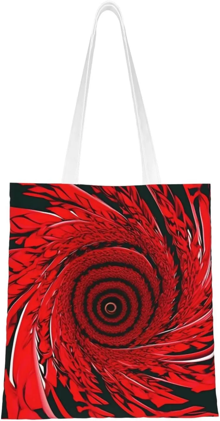 Red Flower Vortex Spiral Print Fashion Canvas Totebags Upgraded Perfect for Shopping Travel Daily Essentials