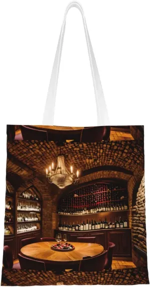Red Wine Cellar picture Print Fashion Canvas Totebags Upgraded Perfect for Shopping Travel Daily Essentials