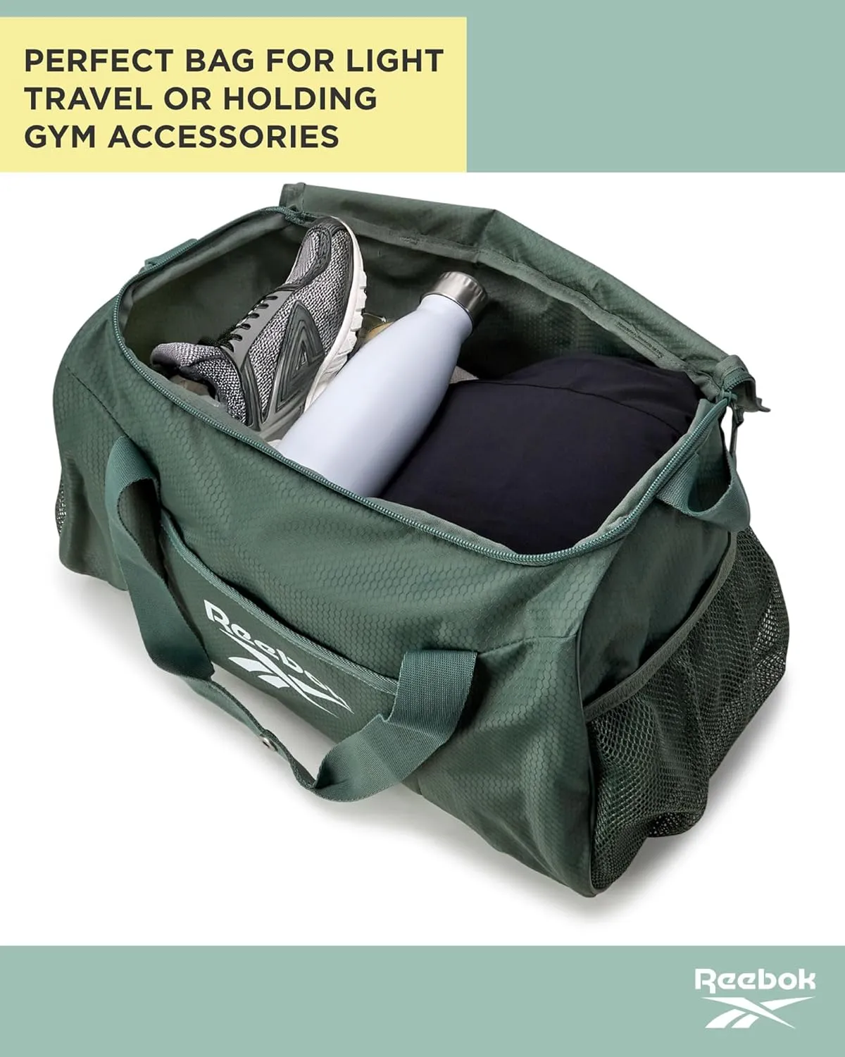 Reebok Duffle Bag – Gym Bag for Women & Men, Carry On and Overnight Duffle for Travel & Fitness, Size One Size, Green Aleph