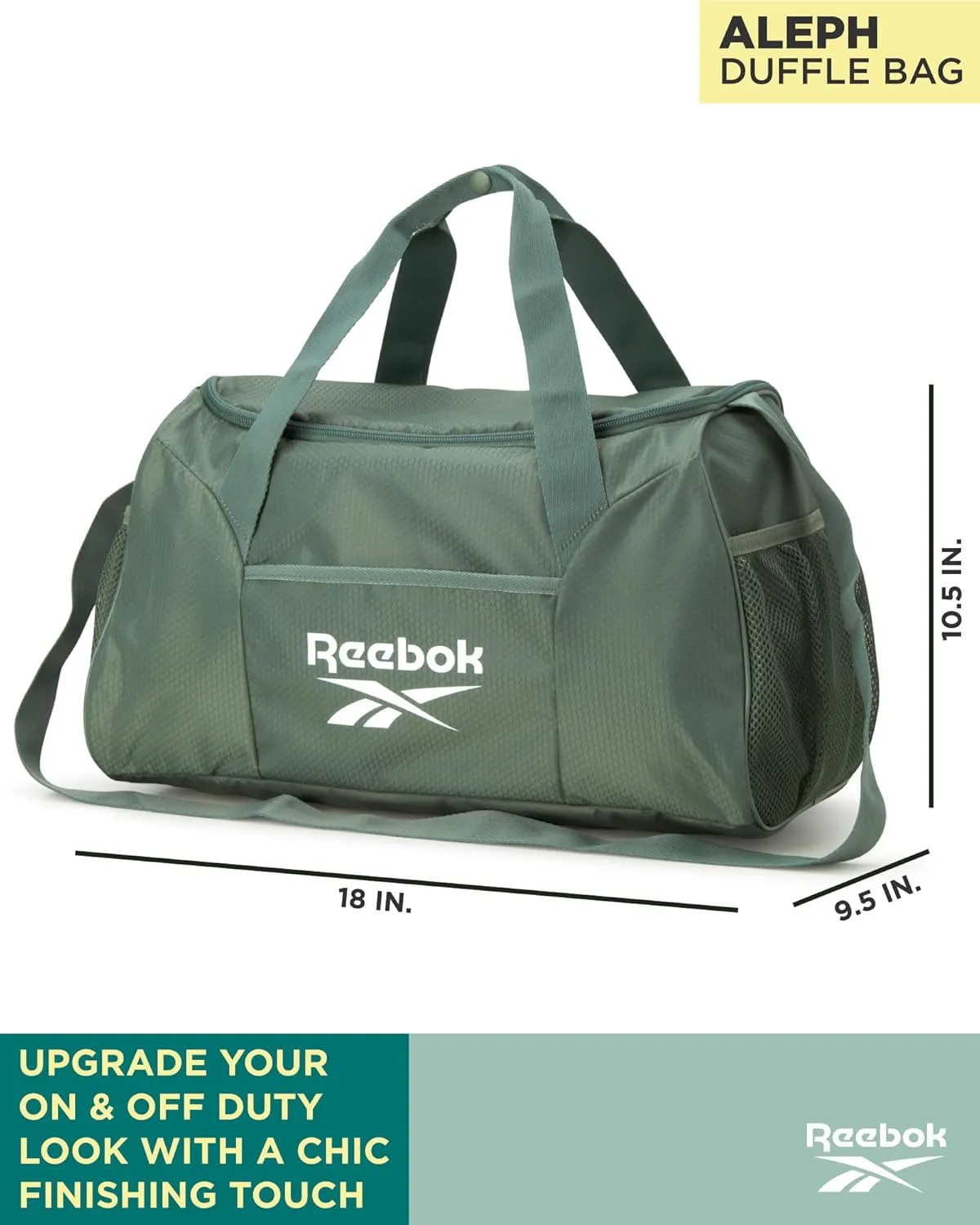 Reebok Duffle Bag – Gym Bag for Women & Men, Carry On and Overnight Duffle for Travel & Fitness, Size One Size, Green Aleph