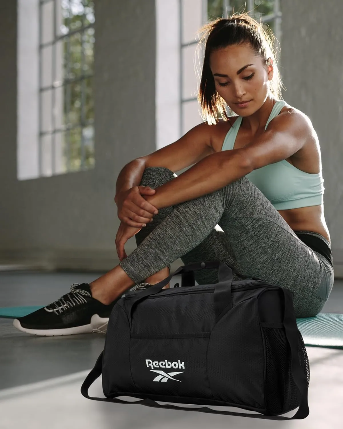Reebok Duffle Bag – Gym Bag for Women & Men, Carry On and Overnight Duffle for Travel & Fitness, Size Small, Aleph Black