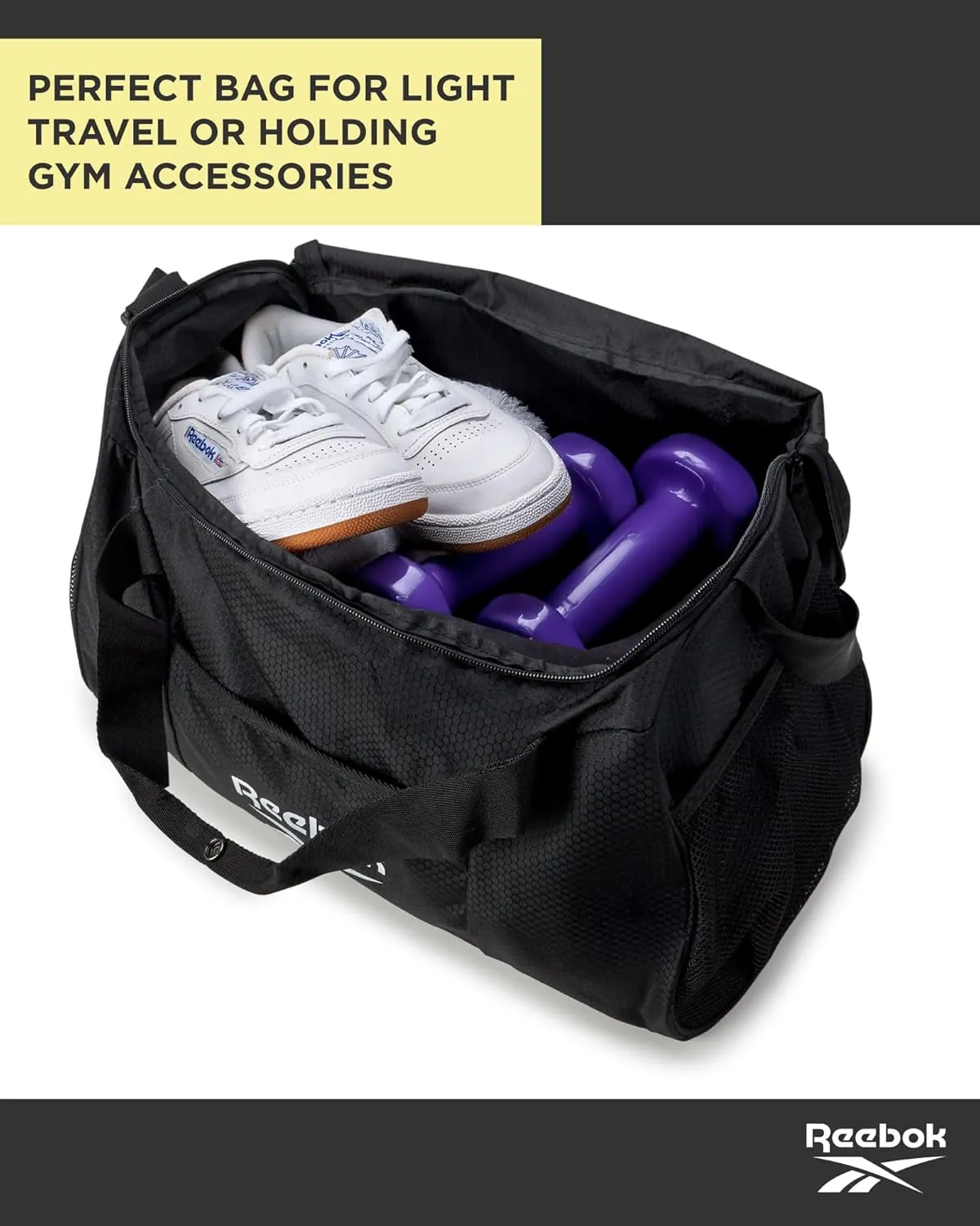 Reebok Duffle Bag – Gym Bag for Women & Men, Carry On and Overnight Duffle for Travel & Fitness, Size Small, Aleph Black