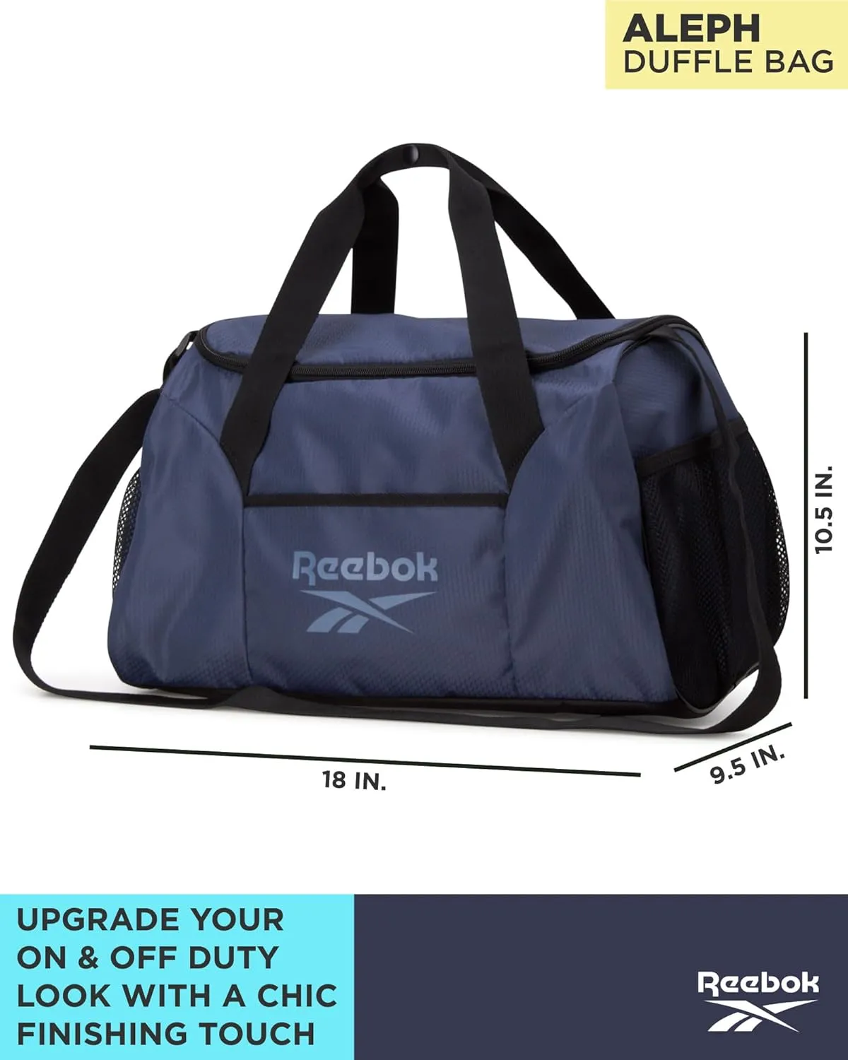 Reebok Duffle Bag – Gym Bag for Women & Men, Carry On and Overnight Duffle for Travel & Fitness, Size Small, Aleph Blue