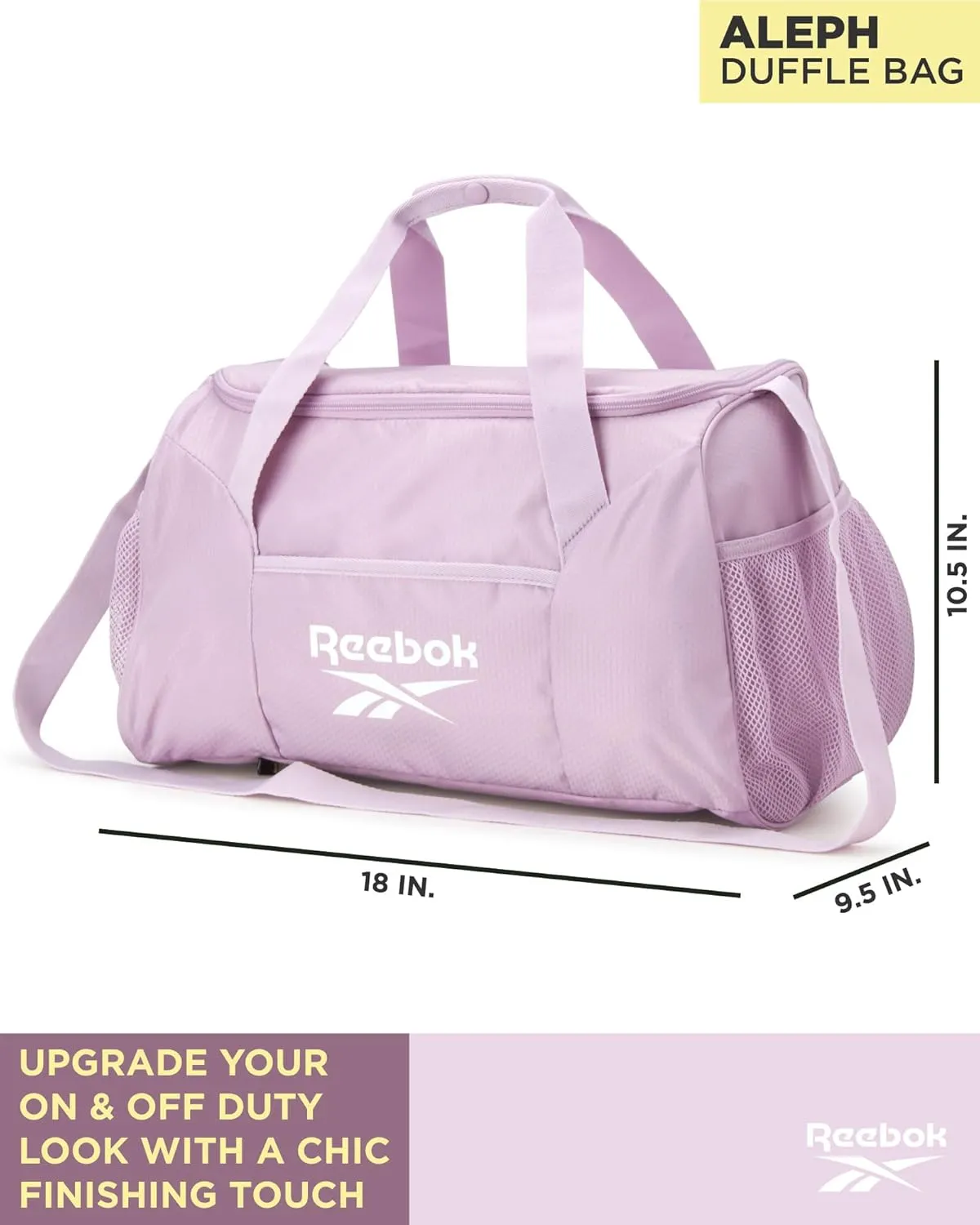 Reebok Duffle Bag – Gym Bag for Women & Men, Carry On and Overnight Duffle for Travel & Fitness, Size Small, Aleph Purple