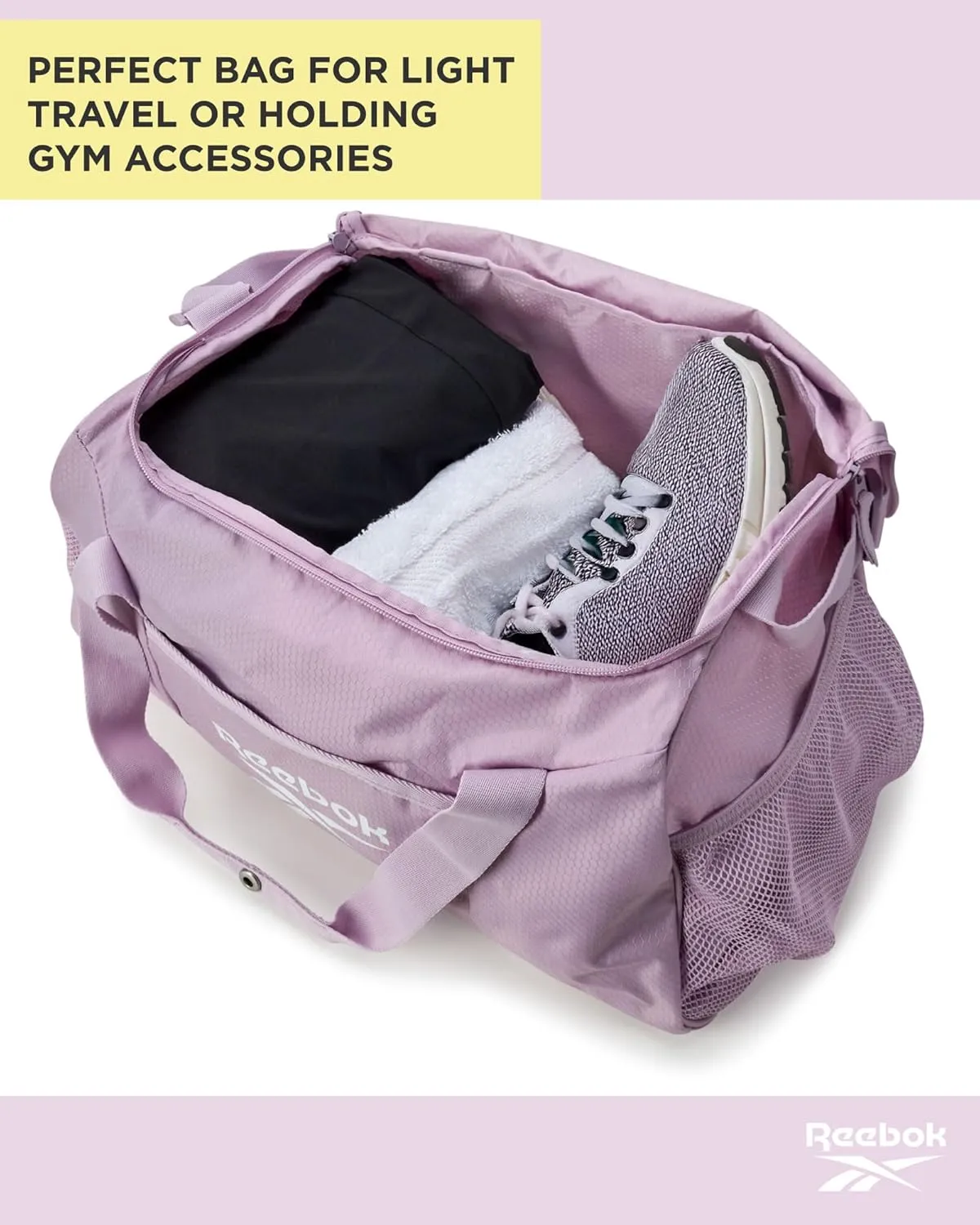 Reebok Duffle Bag – Gym Bag for Women & Men, Carry On and Overnight Duffle for Travel & Fitness, Size Small, Aleph Purple