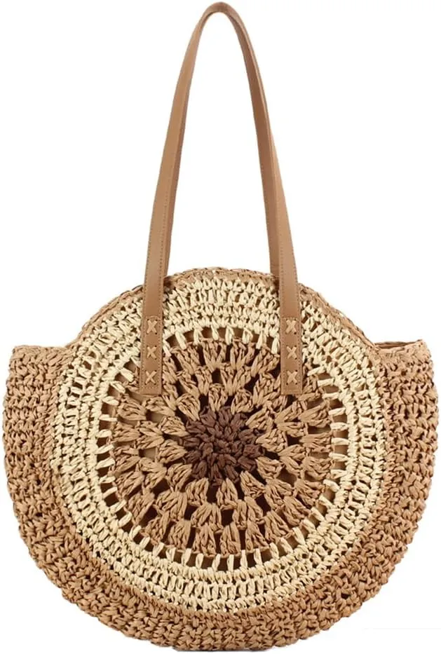 Rejolly Straw Bag for Women Round Women Tote Handbag Summer Vacation Beach Boho Bohemian Style Large Shoulder Purse