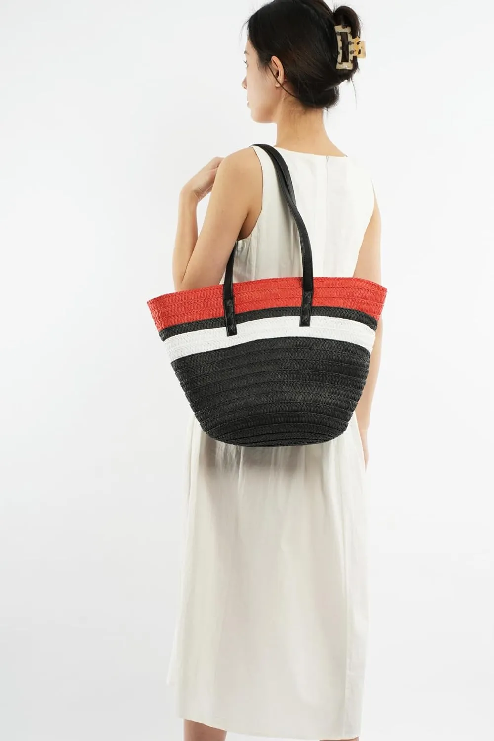 Rejolly Straw Tote Bag for Women Beach Summer Vacation Handbags Large Woven Shoulder Purse with Zipper Leather Handle Purse
