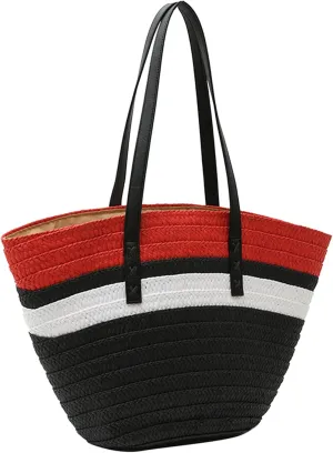 Rejolly Straw Tote Bag for Women Beach Summer Vacation Handbags Large Woven Shoulder Purse with Zipper Leather Handle Purse