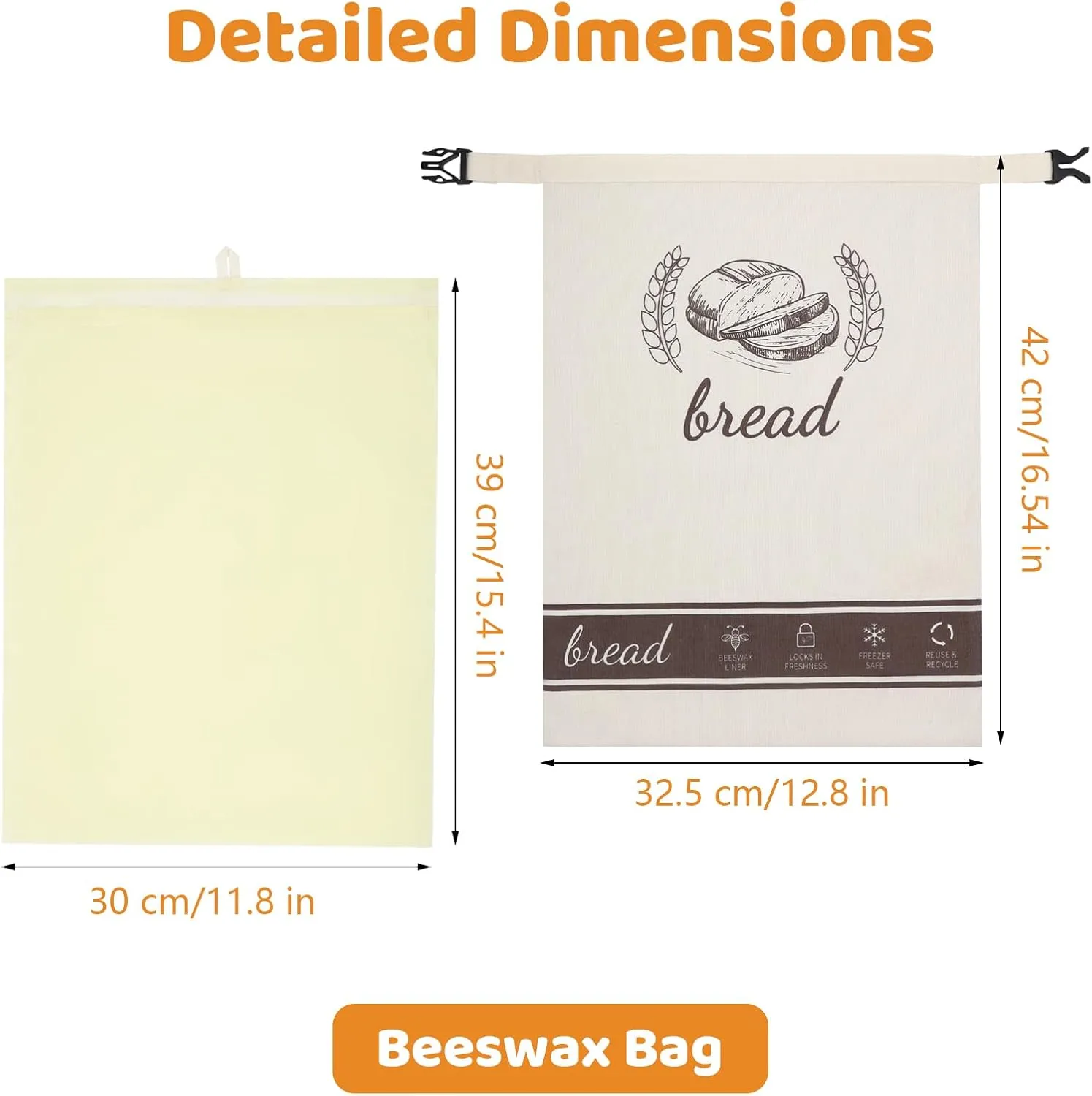 Removable Bread Bags for Homemade Bread, 2 Pack XL Beeswax Bread Bags for Sourdough Reusable Bread Bags Sourdough Bread Bags Linen Bread Bag Bread Storage Bags Food Storage Bag(12.6"x16.7")
