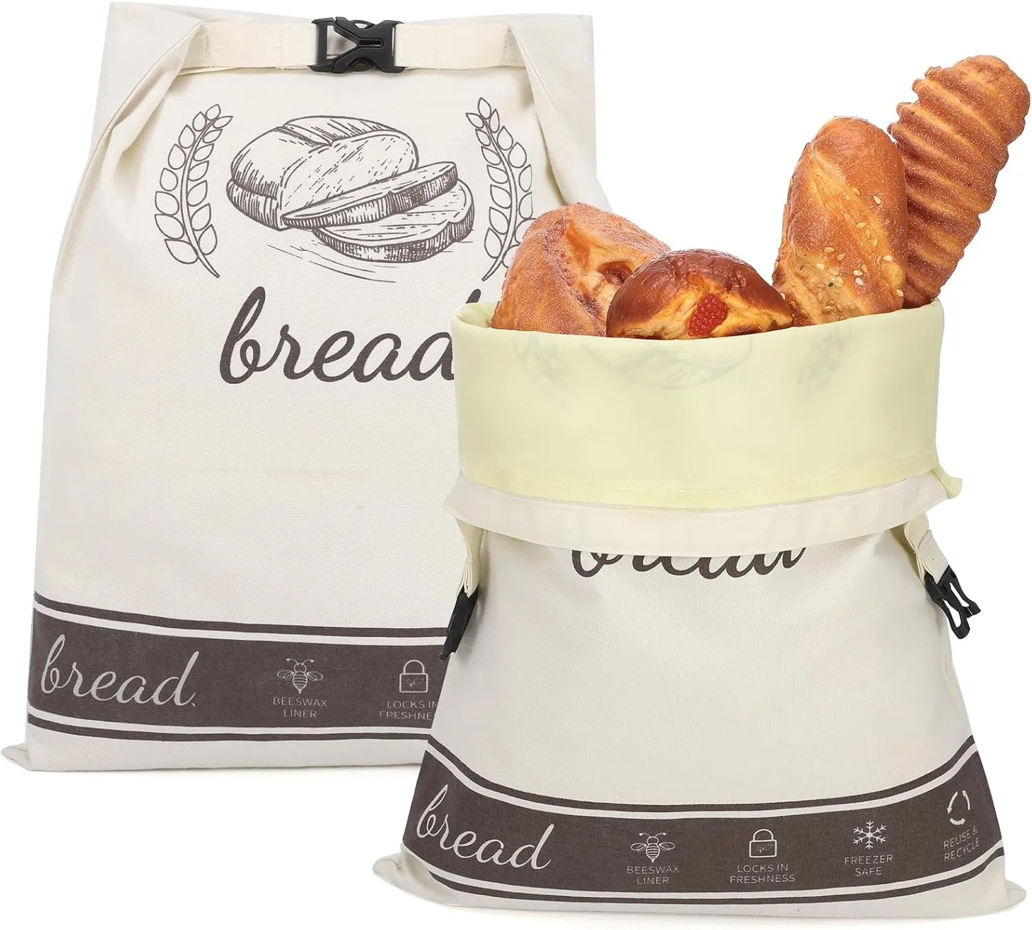 Removable Bread Bags for Homemade Bread, 2 Pack XL Beeswax Bread Bags for Sourdough Reusable Bread Bags Sourdough Bread Bags Linen Bread Bag Bread Storage Bags Food Storage Bag(12.6"x16.7")