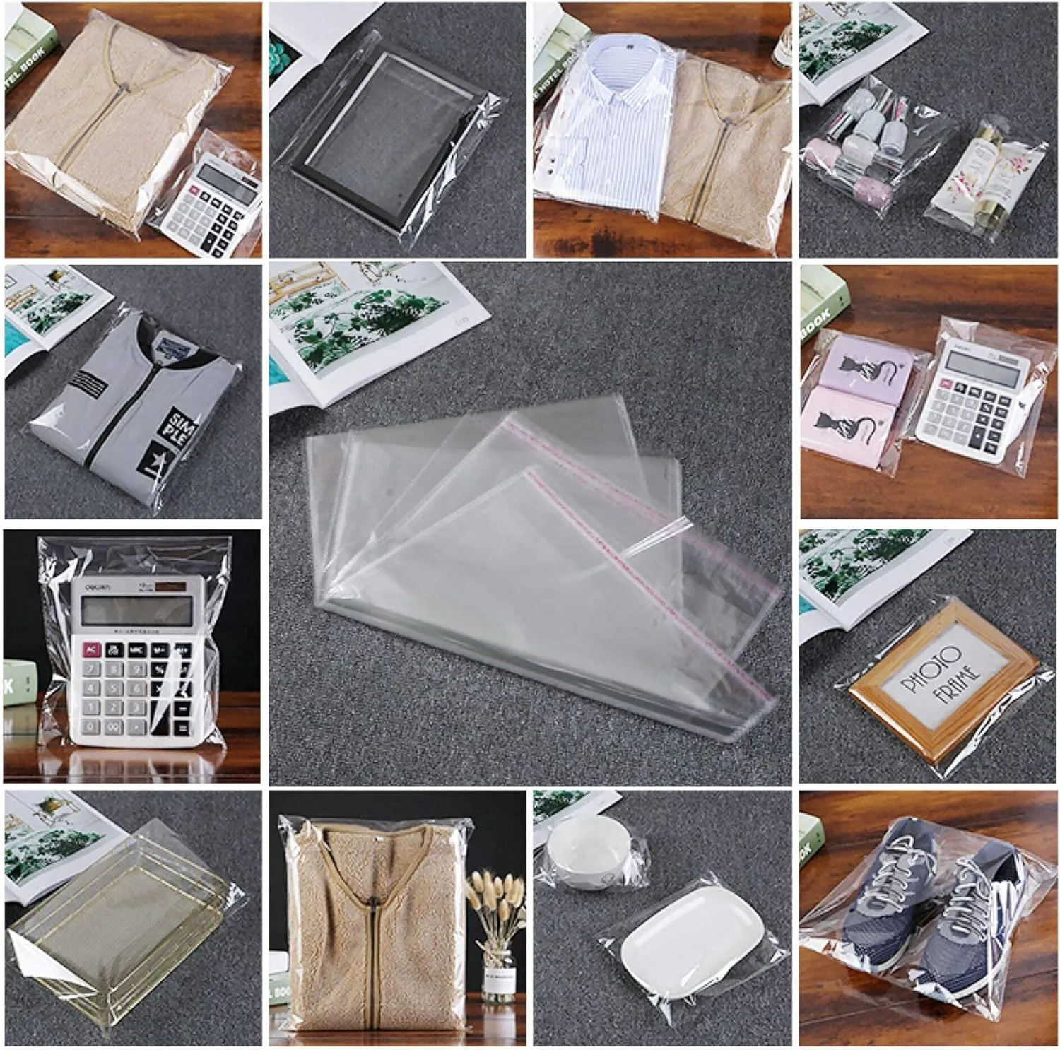 Resealable Adhesive Cello Bags 14x20 100pcs Self Sealing Cellophane Bags Clear Apparel Bags for Clothing T-shirt Handmade Goods Storage Packaging 14 Sizes to Choose from