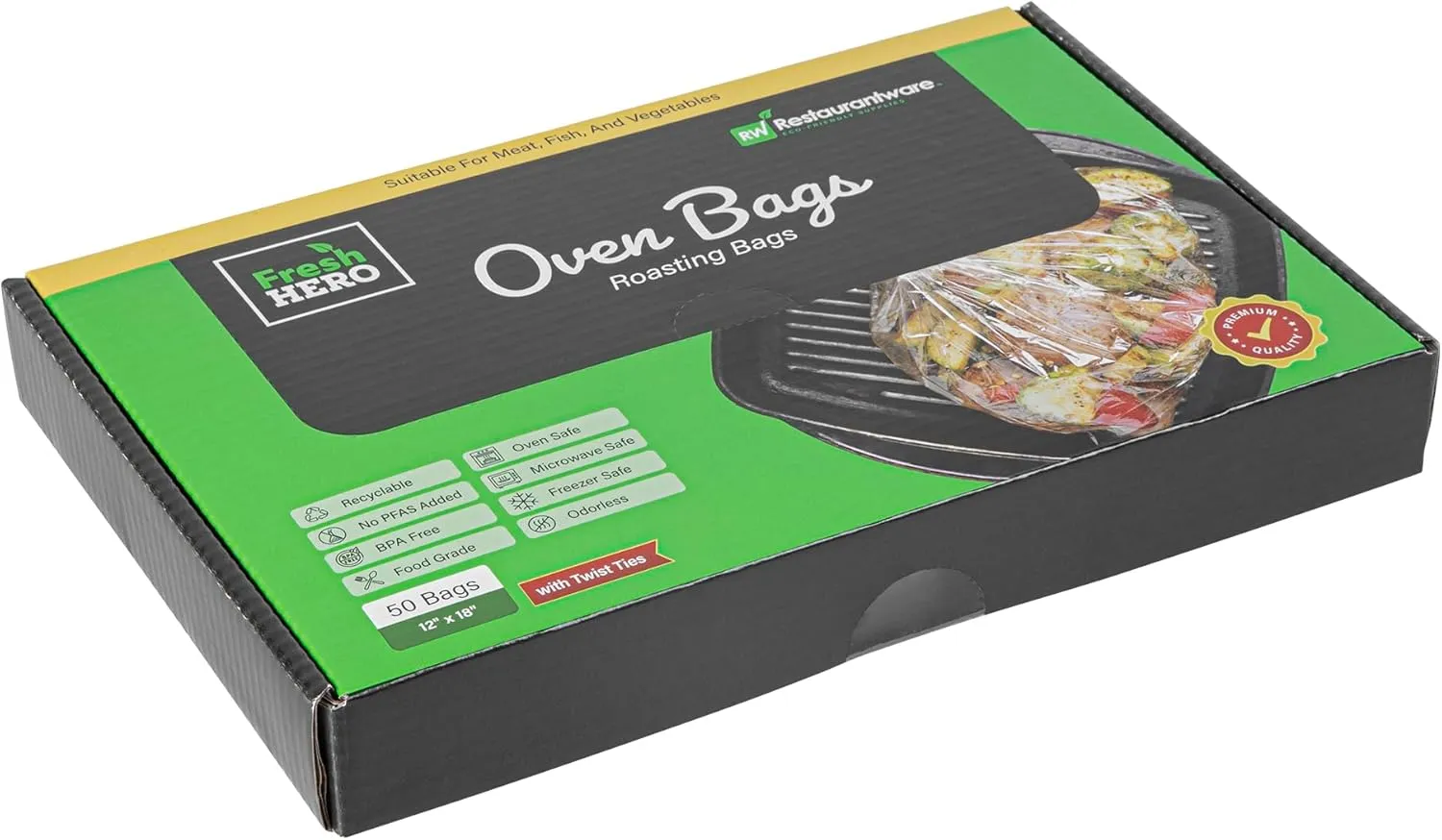 Restaurantware-Fresh Hero 18 × 12 Inch Oven Bags, 50 Count,Nylon Oven-Roasting Cooking Bags With Ties - Do Not Contain BPA, Disposable, Clear Suitable For Chicken, Meat Poultry, Vegetables
