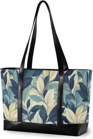Retro Leaves Pattern Feather-shaped trendy laptop shoulder bag with zipper womens tote for nurse work with maletin ejecutivo para mujer