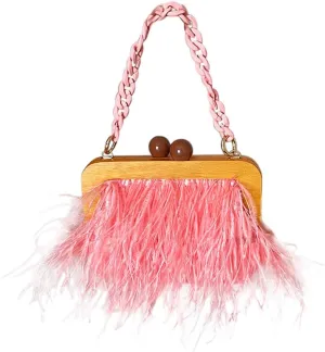 Retro Ostrich Feather Women's Evening Handbags Shell Tassel Party Clutch Purses Tote Bags for Women Party Banquet Prom Pink