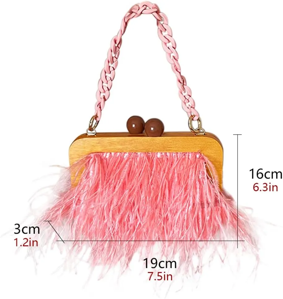 Retro Ostrich Feather Women's Evening Handbags Shell Tassel Party Clutch Purses Tote Bags for Women Party Banquet Prom Pink