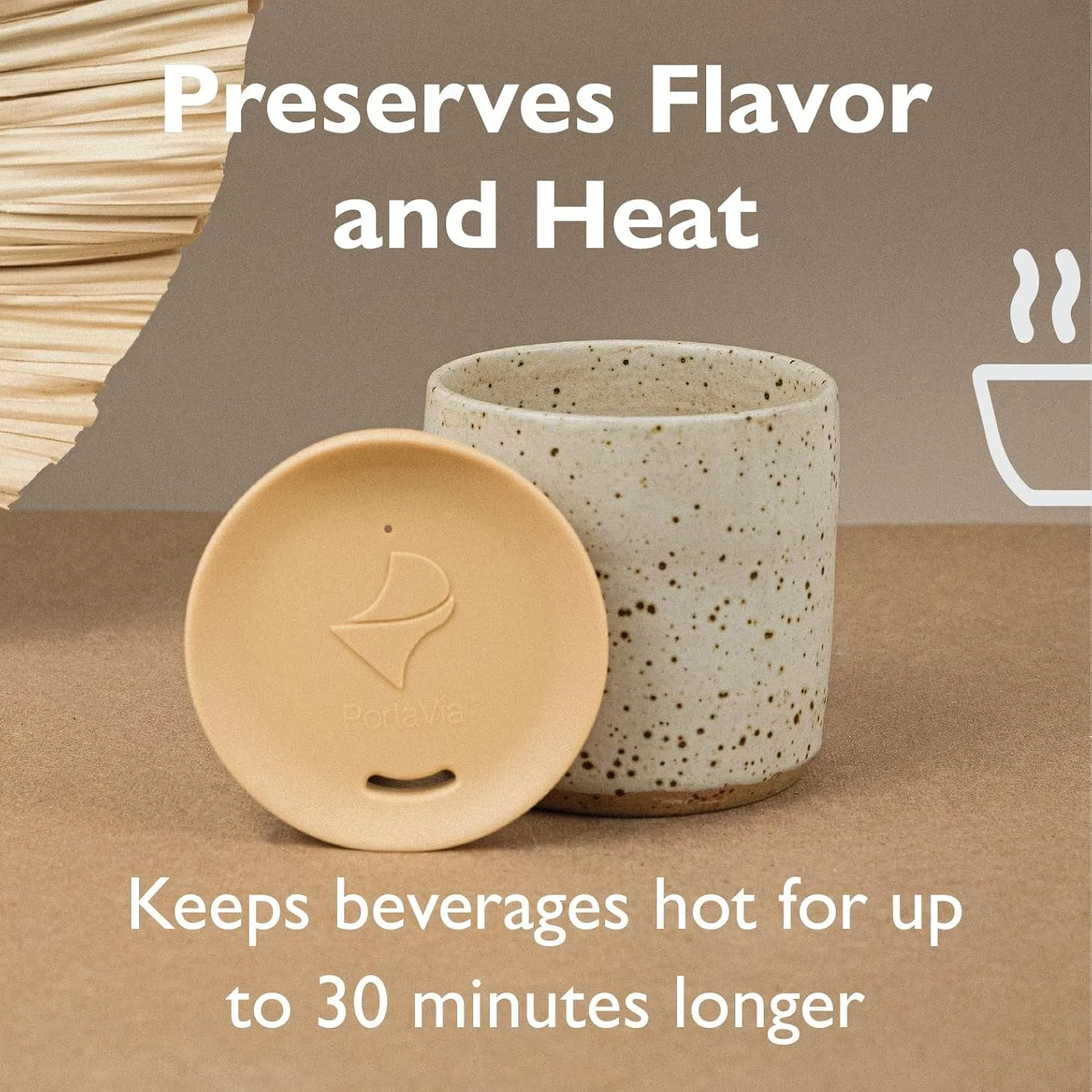 Reusable Coffee Cup Silicone Lid – Fits Most Tumbler, Water Bottle, & Ceramic Coffee Mug Between 3⅜”-3⅝” – Dishwasher-Safe Travel Mug Lid keeps your beverage in your mug (Large - Cappuccino)