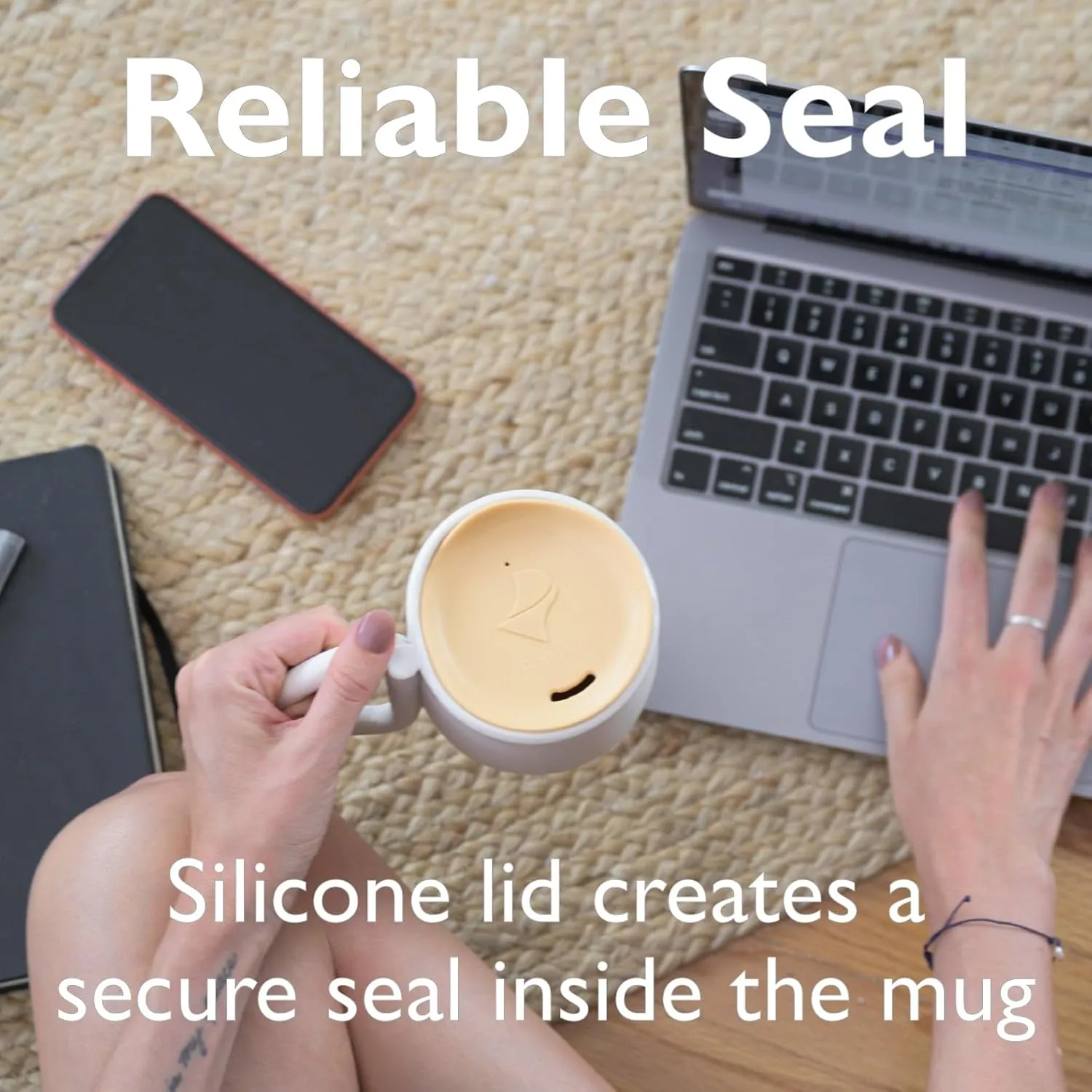 Reusable Coffee Cup Silicone Lid – Fits Most Tumbler, Water Bottle, & Ceramic Coffee Mug Between 3⅜”-3⅝” – Dishwasher-Safe Travel Mug Lid keeps your beverage in your mug (Large - Cappuccino)