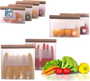 Reusable Silicone Food Storage Bags 8-Pack – BPA-Free Freezer & Dishwasher Safe, Leakproof Stand-Up Snack Bags 2 Gl   2 L, 4 M– Eco-Friendly Airtight Ziplock Bags for Kitchen & Travel(Grey)