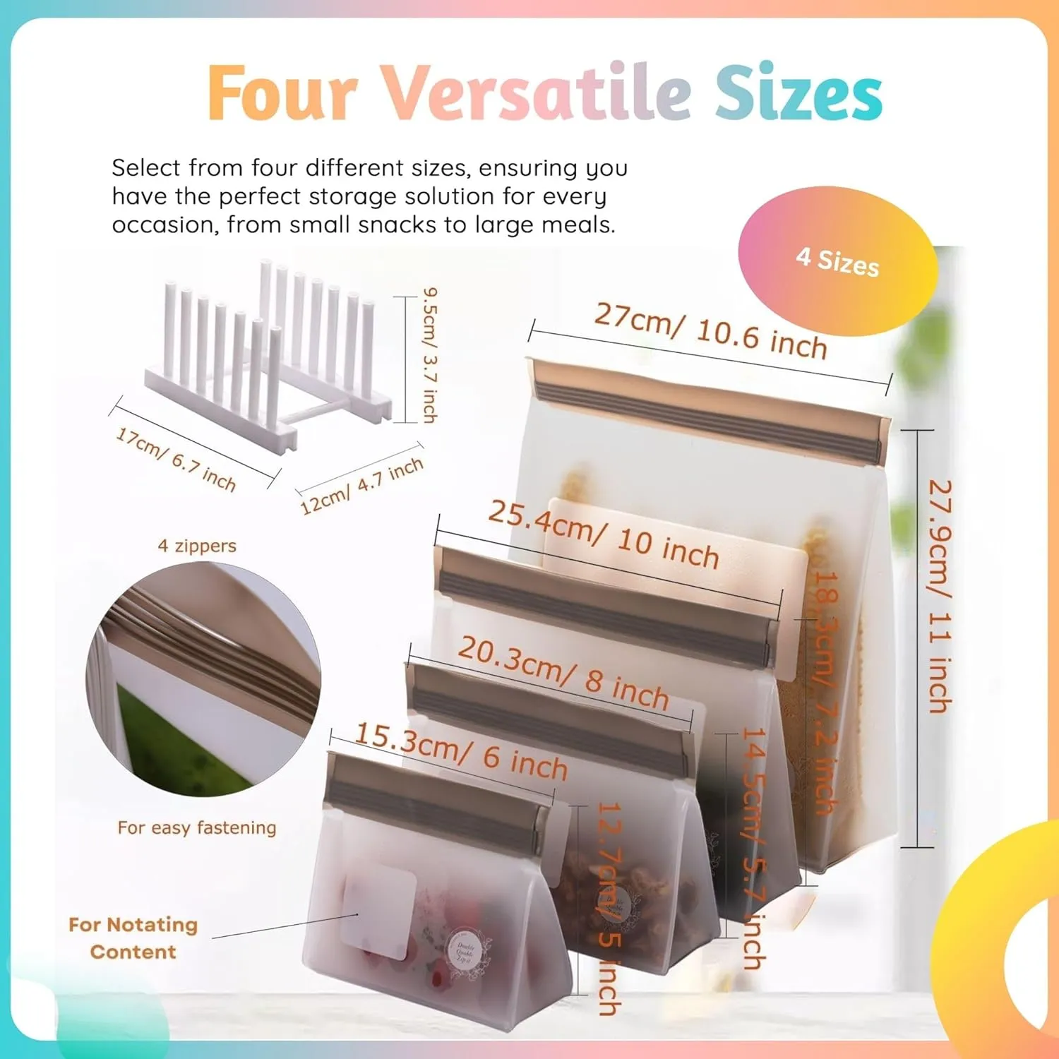 Reusable Silicone Food Storage Bags 8-Pack – BPA-Free Freezer & Dishwasher Safe, Leakproof Stand-Up Snack Bags 2 Gl   2 L, 4 M– Eco-Friendly Airtight Ziplock Bags for Kitchen & Travel(Grey)