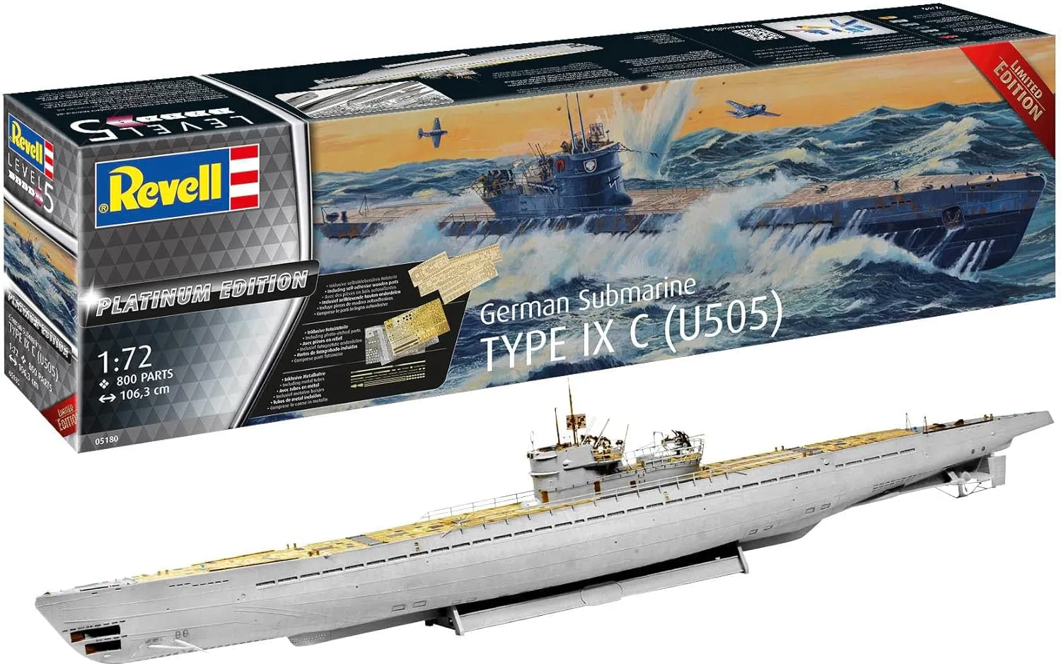 Revell 05180 German Submarine Type IX C/40 Platinum Edition 1:72 Scale Unbuilt/Unpainted Plastic Model Kit