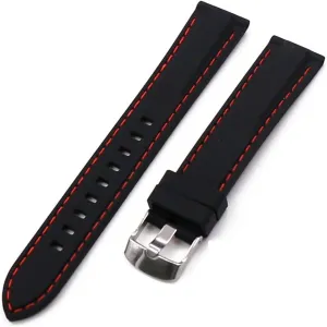 RHAIYAN Silicone Strap Men's Pin Buckle 18mm20mm22mm24mm26mm Watch Accessories Watch Men Sport Watch Band Waterproof Rubber Strap Women Specific (Color : Red line, Size : 18mm)