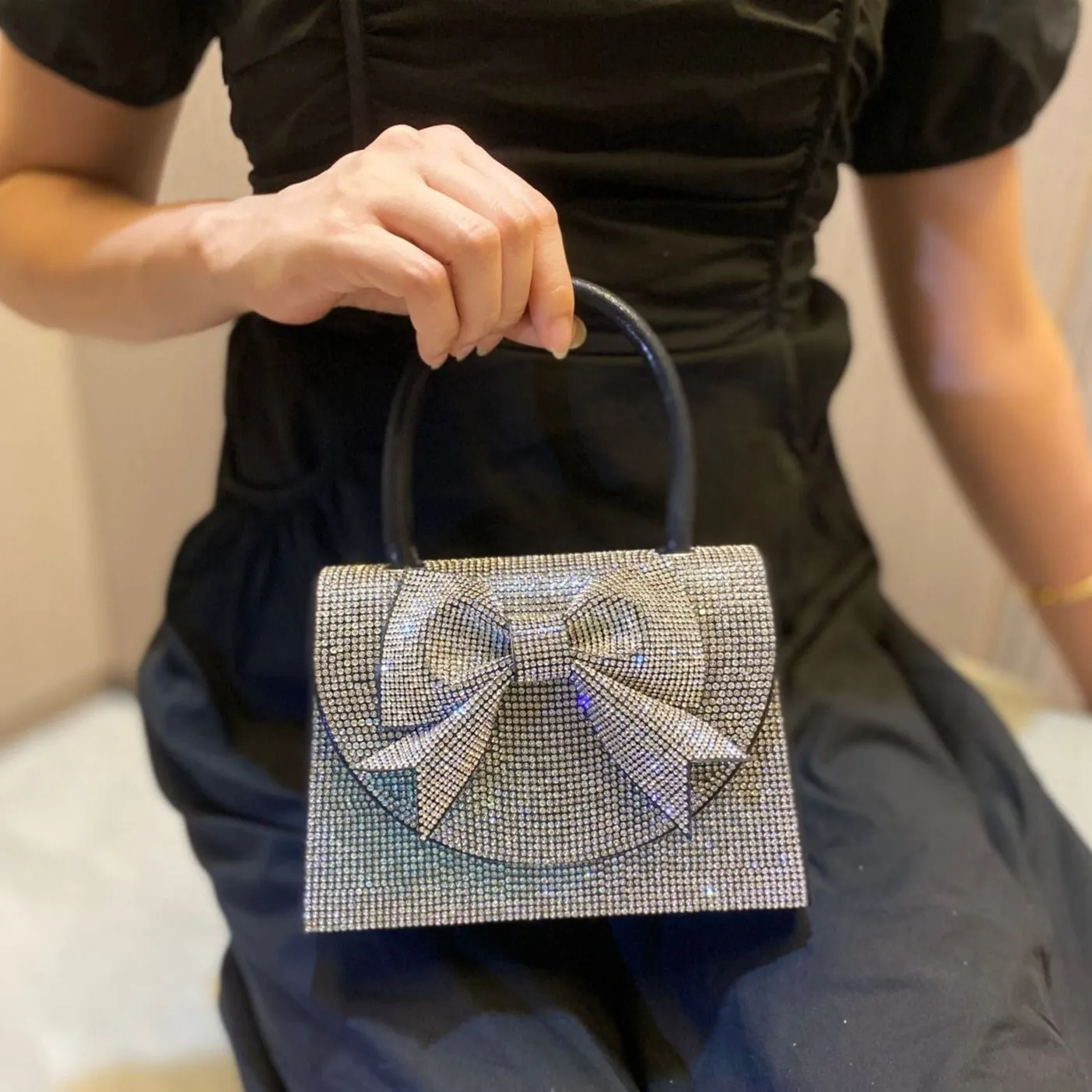 Rhinestone Embellished Ribbon Handbag by Hazel