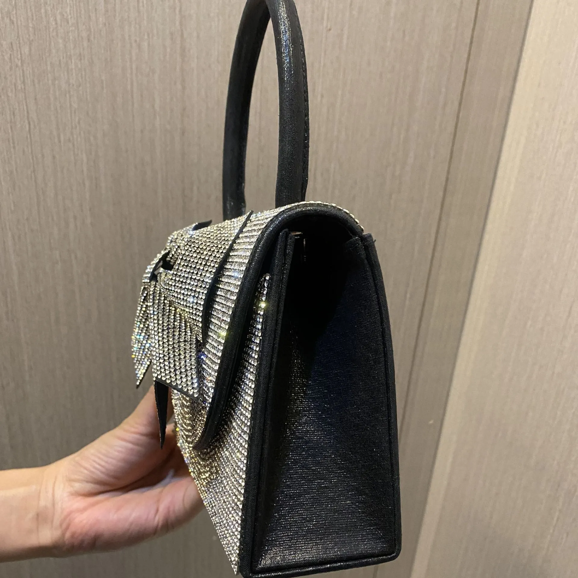 Rhinestone Embellished Ribbon Handbag by Hazel