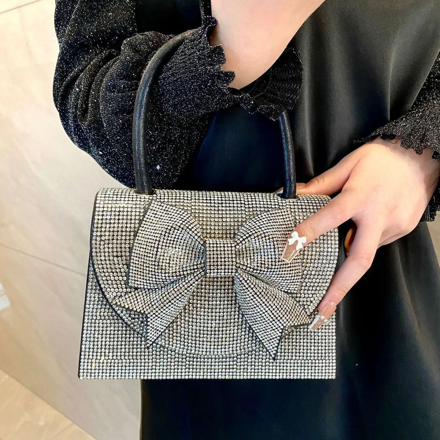 Rhinestone Embellished Ribbon Handbag by Hazel