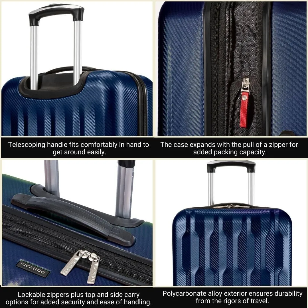 Ricardo Beverly Hills Lombard Hardside Carry-On Luggage – Expandable Travel Bag with 8-Spinner Dual Wheels & Telescoping Handle. 21-inch, Royal Blue