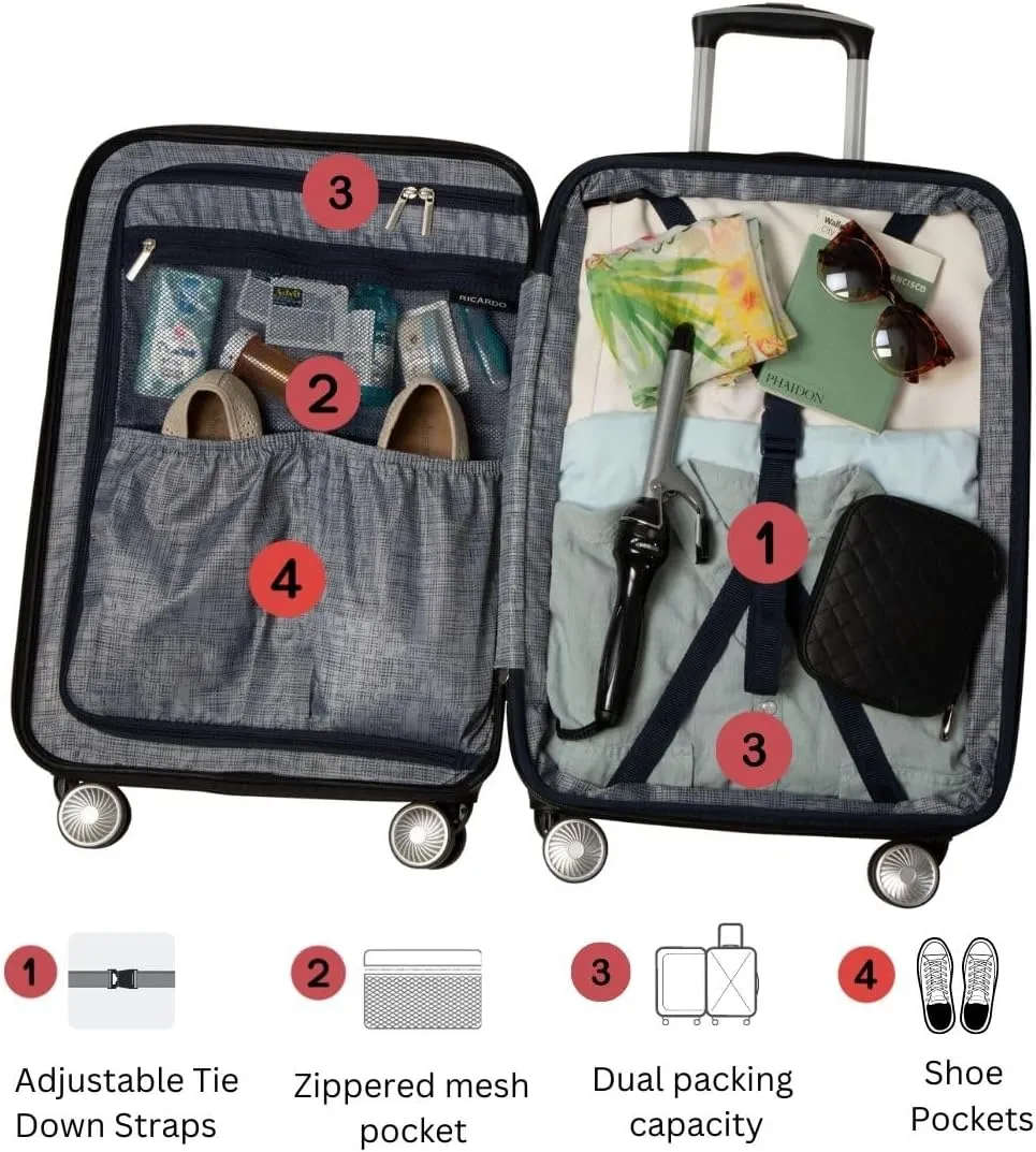 Ricardo Beverly Hills Lombard Hardside Carry-On Luggage – Expandable Travel Bag with 8-Spinner Dual Wheels & Telescoping Handle. 21-inch, Royal Blue