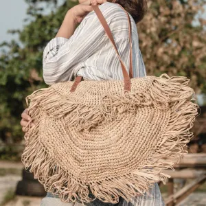 Rootz  Beige Shoulder Bag with Fringes Beach Bag Tote Shopping Bag SUMBAWA