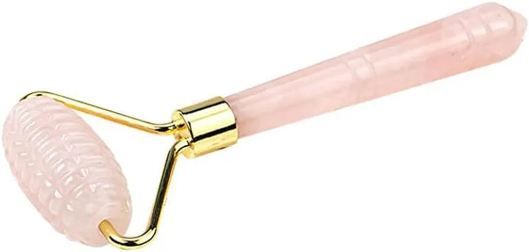 Rose Quartz Roller with Gua Sha Set for Face Natural Authentic Facial Crystal Massager Skin Eyes Neck Tones Firms Depuffs-Mini Roller