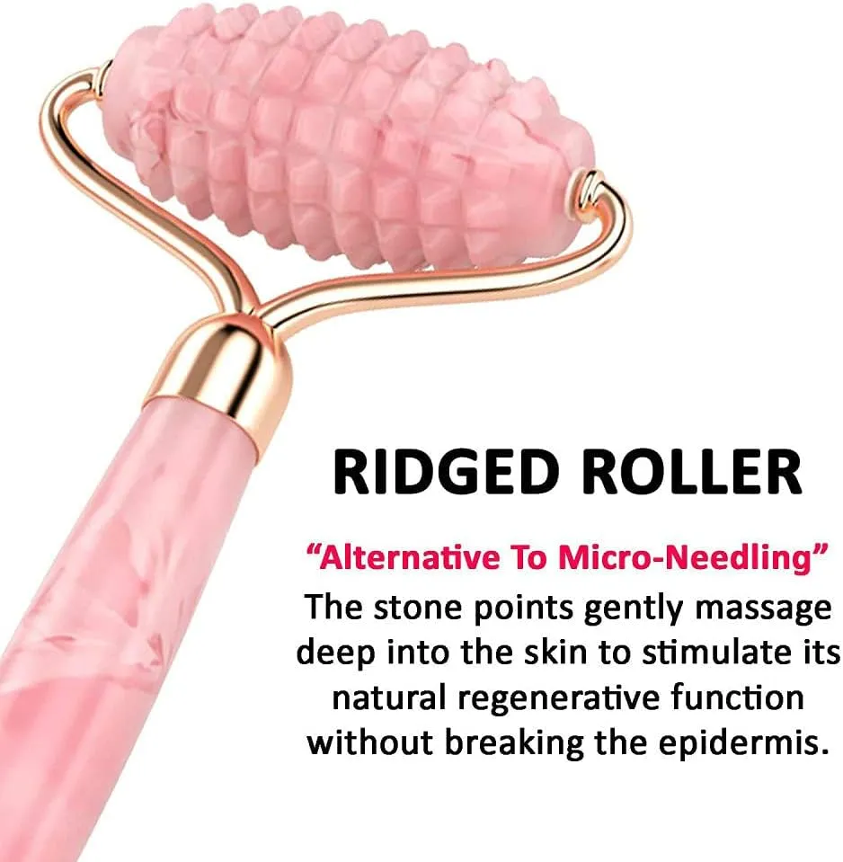 Rose Quartz Roller with Gua Sha Set for Face Natural Authentic Facial Crystal Massager Skin Eyes Neck Tones Firms Depuffs-Mini Roller