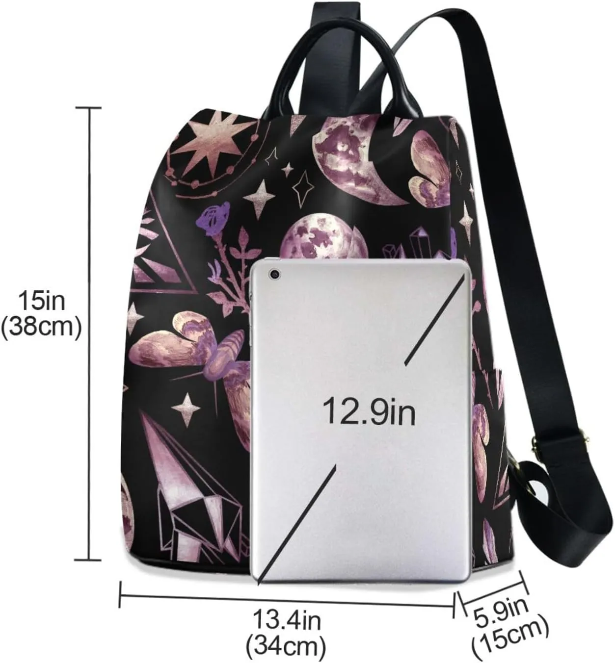 Rose Stars Feather and Night Butterfly Backpack for Women Anti Theft Large Fashion Travel Shoulder Bags Ladies Multiple Pockets Handbags Purse