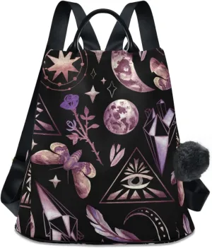 Rose Stars Feather and Night Butterfly Backpack for Women Anti Theft Large Fashion Travel Shoulder Bags Ladies Multiple Pockets Handbags Purse