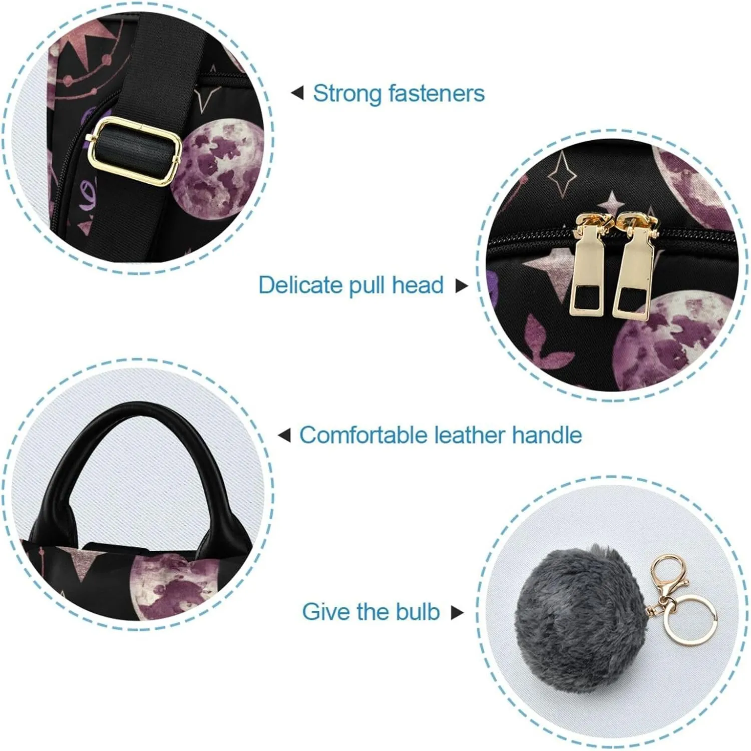 Rose Stars Feather and Night Butterfly Backpack for Women Anti Theft Large Fashion Travel Shoulder Bags Ladies Multiple Pockets Handbags Purse