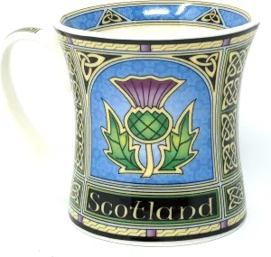 Royal Tara Ceramic Tea Set of 3 Scotland Thistle 2 Mugs Cups - Tea Bag Holder - Tea Bag Plate - Tea Bag Caddy Holder Teabag Coaster New Bone China Scottish Porcelain Cup11fl oz