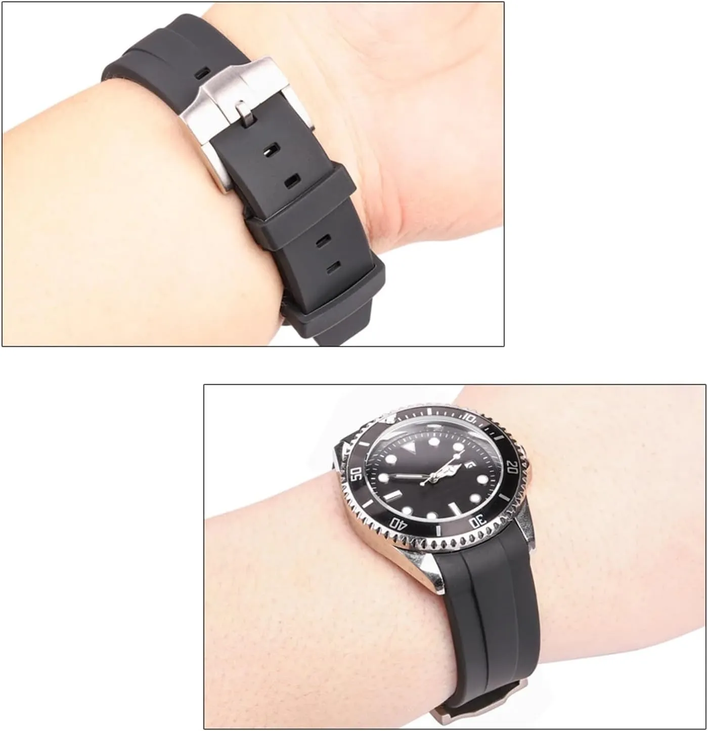 Rubber Watch Strap 20mm Curved End Soft Silicone Watchband Black Green Blue Diving Bracelet Wrist Band