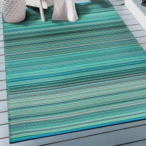Rugshop Contemporary Stripe Reversible Crease-Free Waterproof Premium Recycled Plastic Outdoor Rugs for Patio,Backyard,RV,Deck,Picnic,Trailer,Beach,Camping Blue 3' x 5'