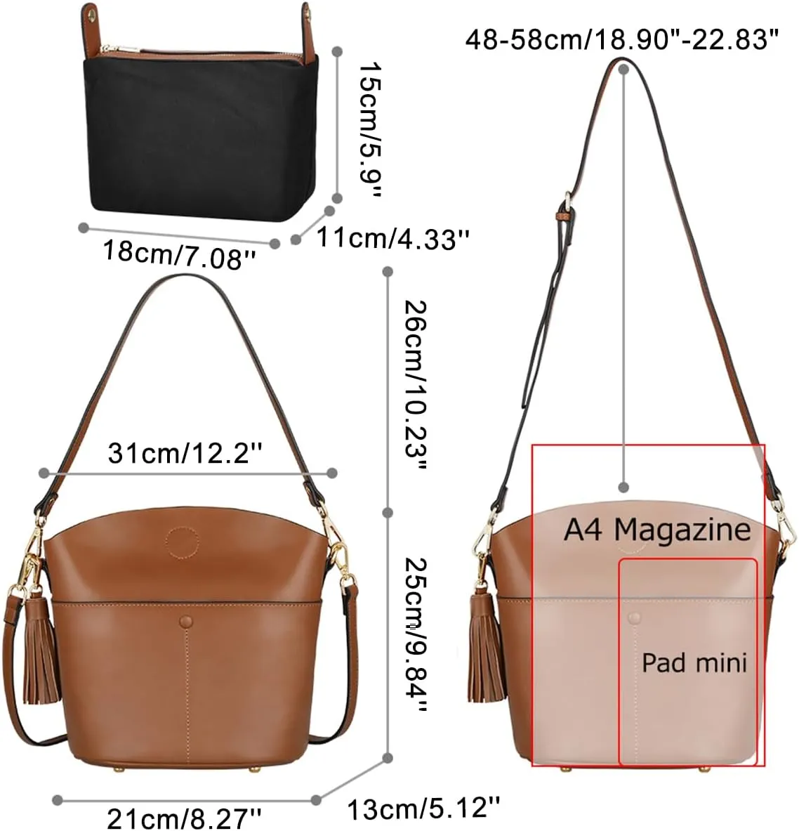S-ZONE Women Small Cow Split Genuine Leather Crossbody Bucket Bag Shoulder Purse Handbag