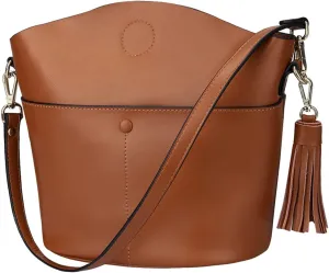 S-ZONE Women Small Cow Split Genuine Leather Crossbody Bucket Bag Shoulder Purse Handbag
