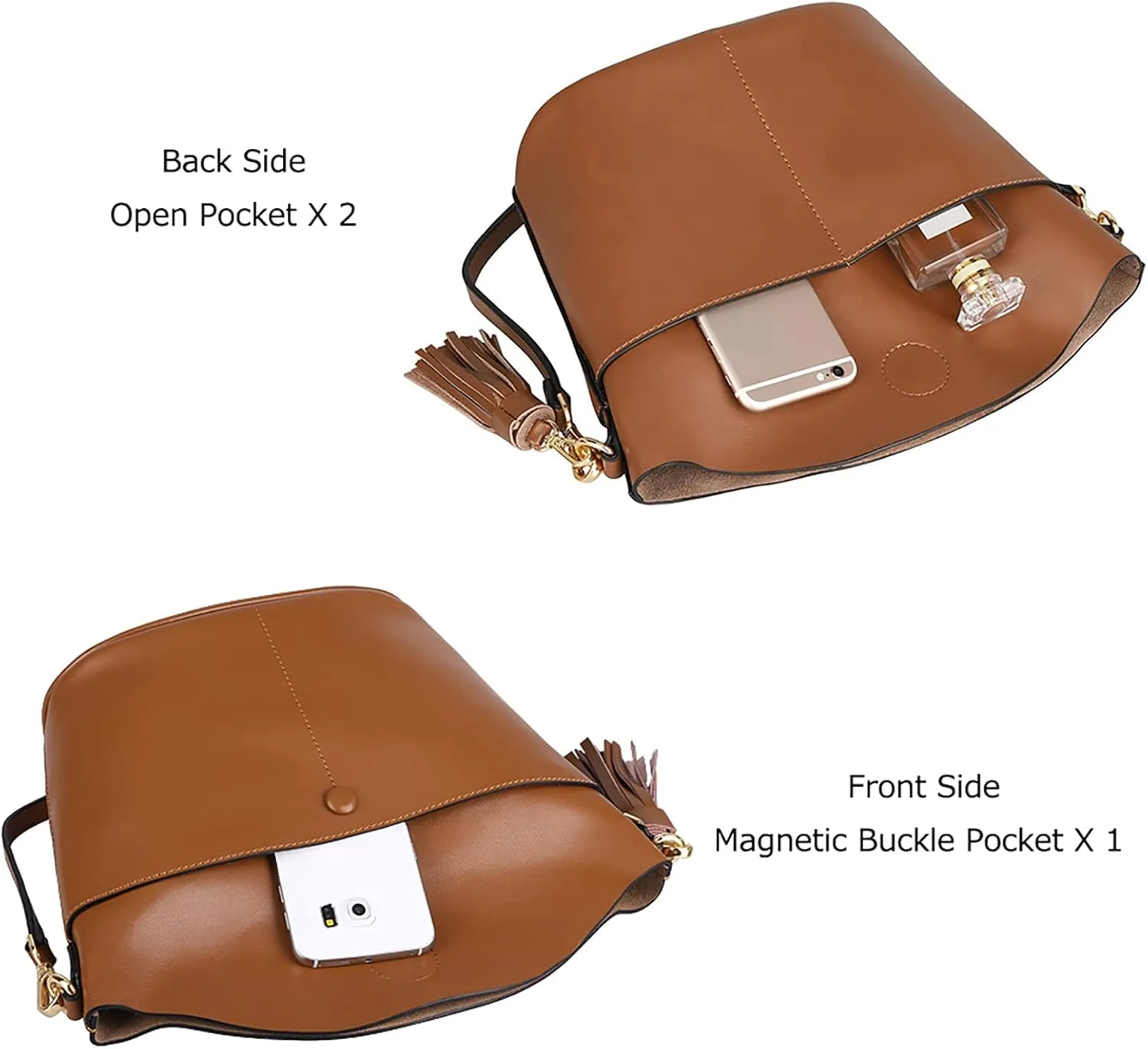 S-ZONE Women Small Cow Split Genuine Leather Crossbody Bucket Bag Shoulder Purse Handbag