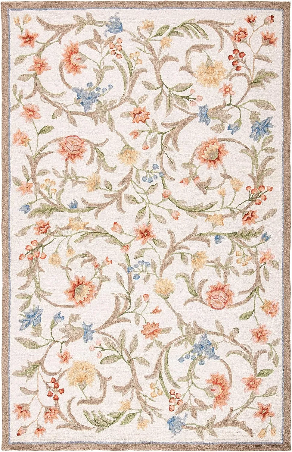 SAFAVIEH Chelsea Collection Area Rug - 5'3" x 8'3", Ivory, Hand-Hooked French Country Wool, Ideal for High Traffic Areas in Living Room, Bedroom (HK248A)