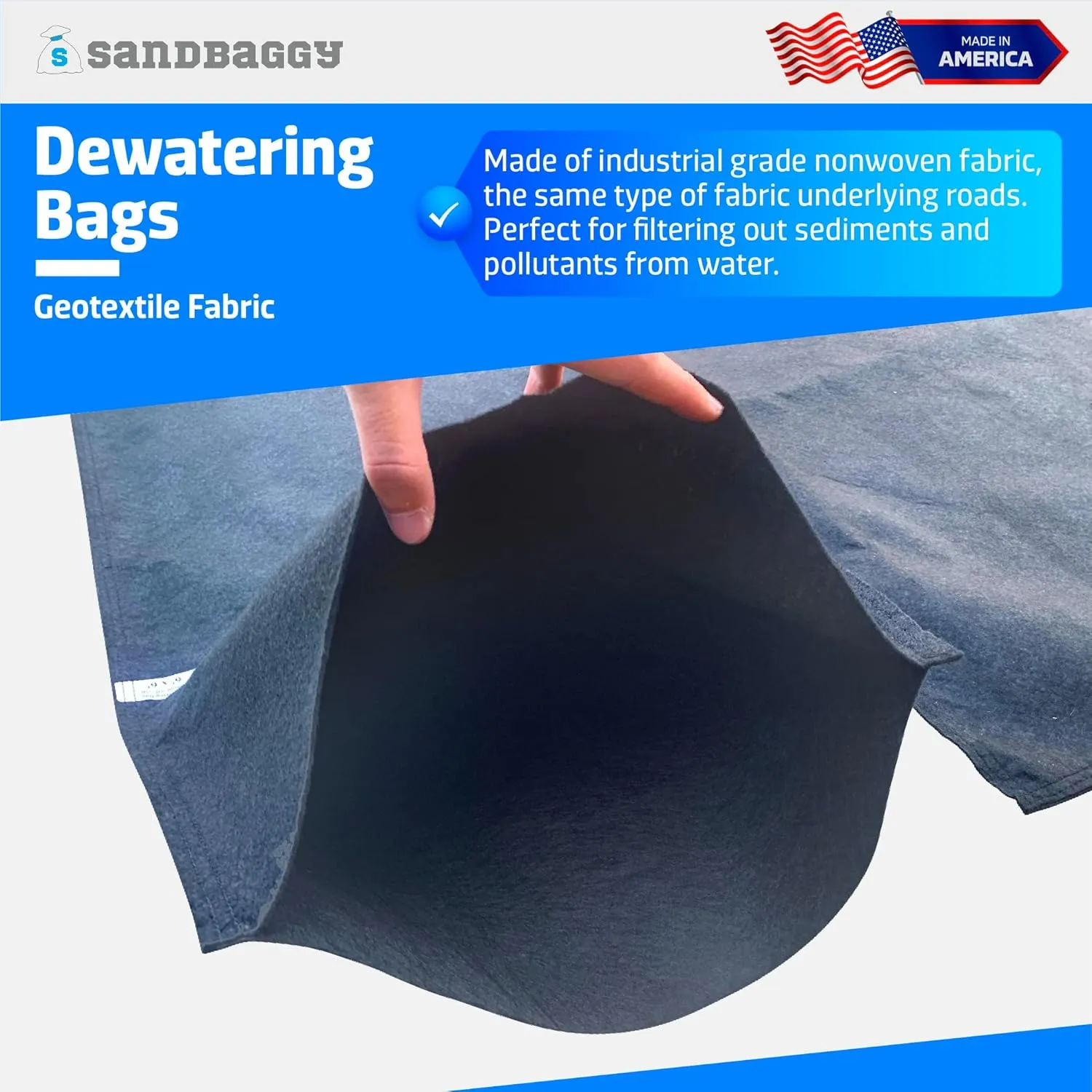 Sandbaggy Dewatering Bags - Made in America - Filters Sediment, Silt, Oil, Sludge - Use for Construction Sites, Dredging - Material: Non Woven Geotextile Fabric (6 ft x 6 ft, 5) Black