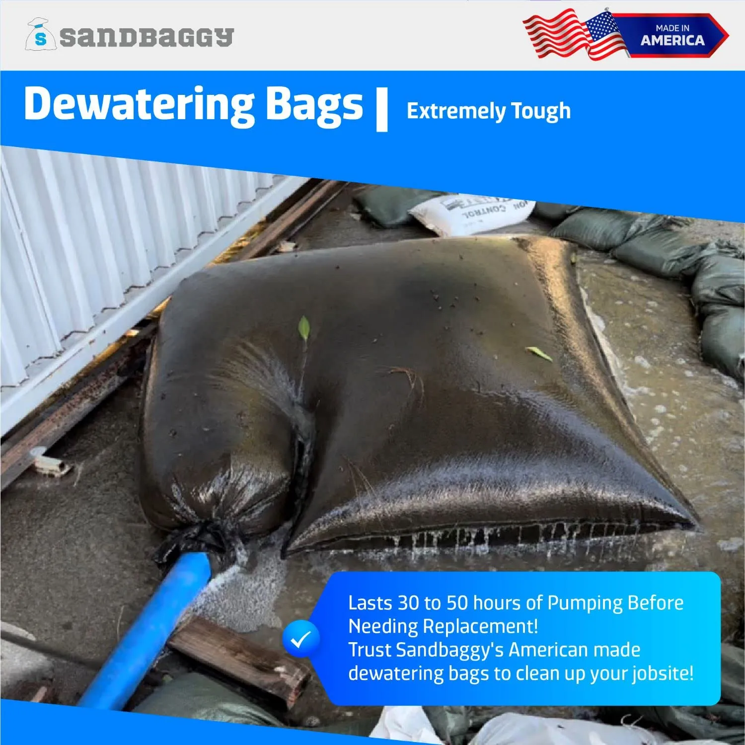 Sandbaggy Dewatering Bags - Made in America - Filters Sediment, Silt, Oil, Sludge - Use for Construction Sites, Dredging - Material: Non Woven Geotextile Fabric (6 ft x 6 ft, 5) Black