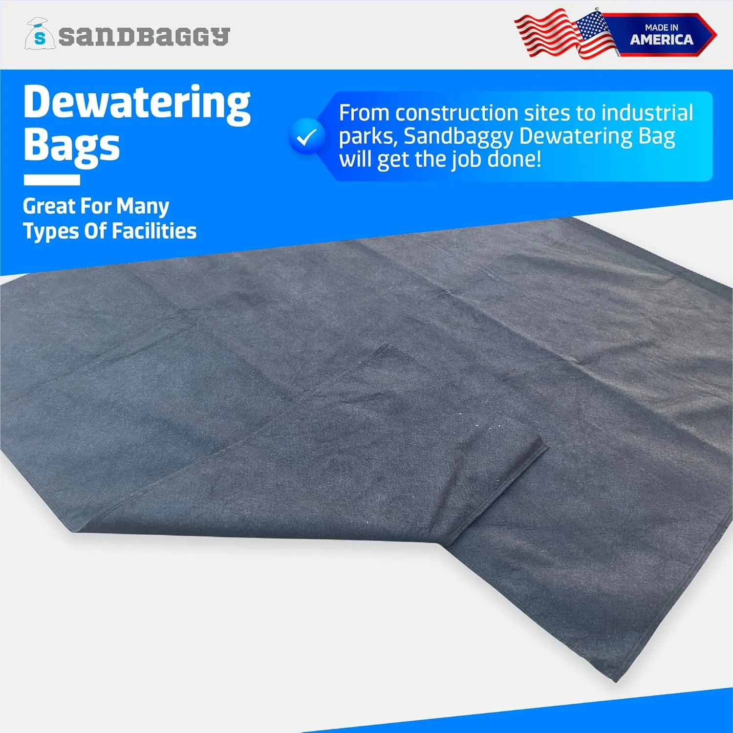 Sandbaggy Dewatering Bags - Made in America - Filters Sediment, Silt, Oil, Sludge - Use for Construction Sites, Dredging - Material: Non Woven Geotextile Fabric (6 ft x 6 ft, 5) Black