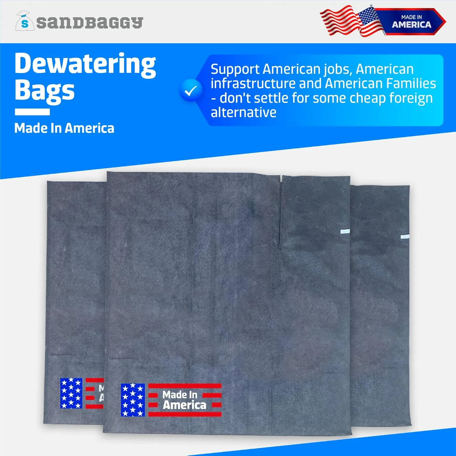 Sandbaggy Dewatering Bags - Made in America - Filters Sediment, Silt, Oil, Sludge - Use for Construction Sites, Dredging - Material: Non Woven Geotextile Fabric (6 ft x 6 ft, 5) Black