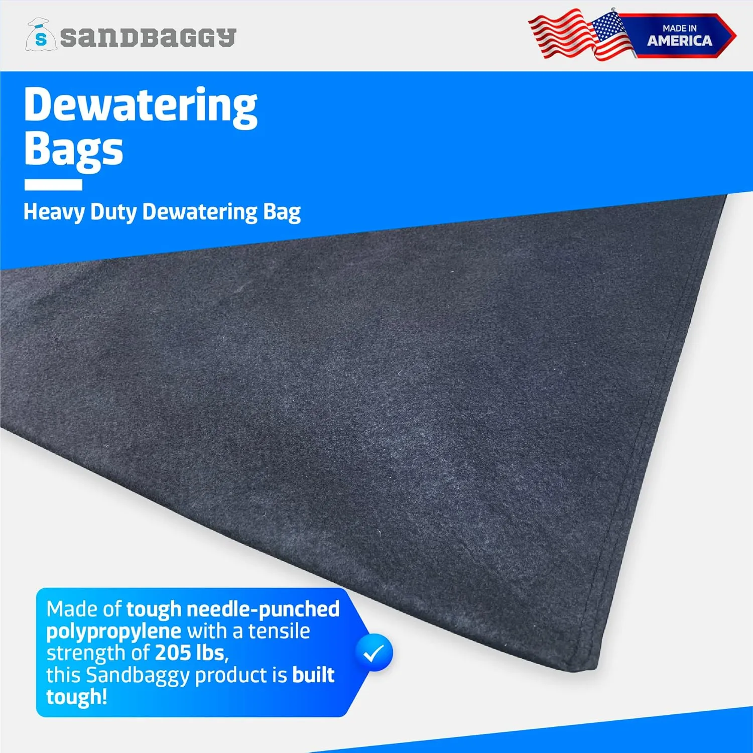 Sandbaggy Dewatering Bags - Made in America - Filters Sediment, Silt, Oil, Sludge - Use for Construction Sites, Dredging - Material: Non Woven Geotextile Fabric (6 ft x 6 ft, 5) Black